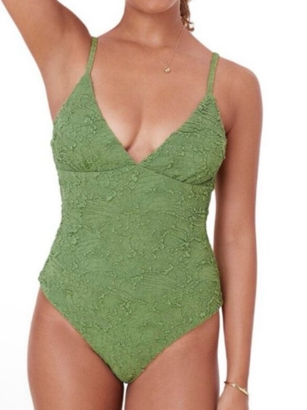 Andie NWOT S Lanikai Textured Olive Green  V CUT SLIM SUIT One-Piece Swimsuit